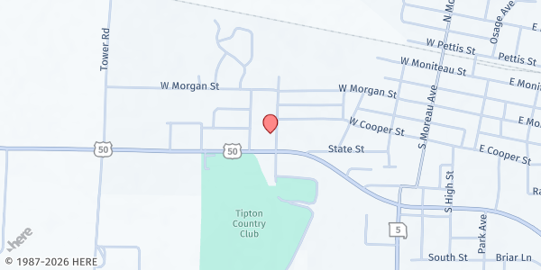 Map showing Moniteau County Nutrition Center at 421 Independence Ave., Tipton, MO