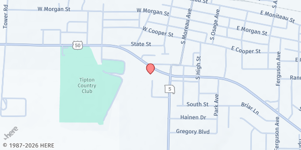 Map showing Tipton Elementary at 334 US Hwy 50 West, Tipton, MO