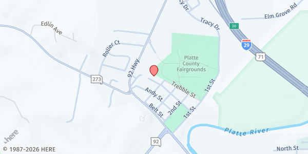 Map showing Community Action Agency GKC at 412 Aller Street, Tracy, MO