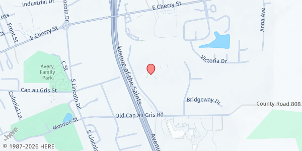 Map showing Sacred Heart Catholic Church - St. Vincent de Paul at 100 Thompson Dr., Troy, MO