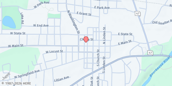 Map showing Second Blessings Food Pantry at 105 E Main St, Union, MO