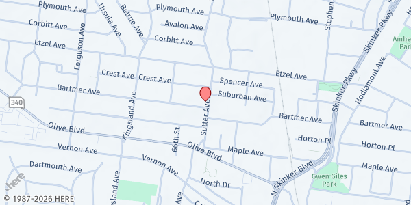 Map showing Agape SDA Church at 6501 Bartmer Ave., University City, MO