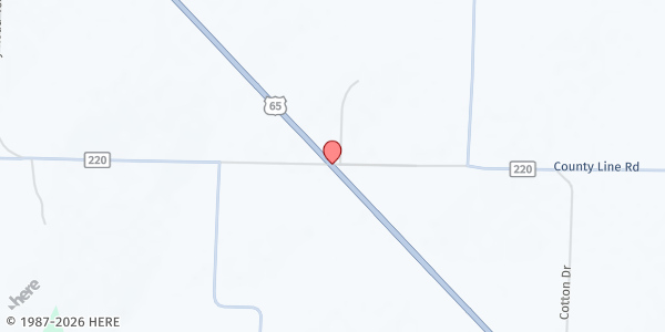 Map showing Prairie Chapel Food Pantry at 20438 U.S. 65, Urbana, MO