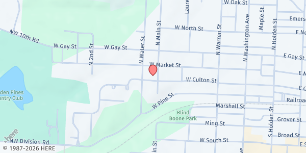 Map showing Manna Harvest Inc at 212 N Main Street, Warrensburg, MO