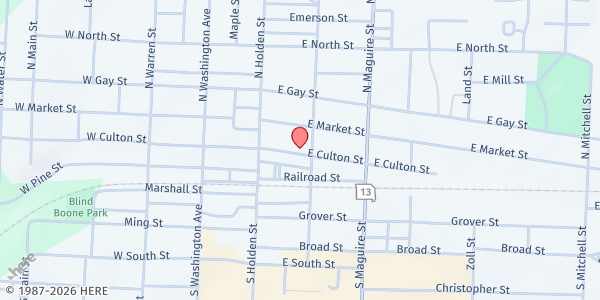 Map showing The Food Center at 137 E Culton Street, Warrensburg, MO