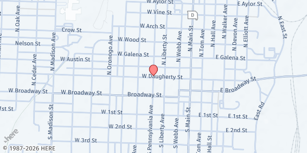 Map showing AAAREGIONX - Webb City Senior Center at 210 North Pennsylvania Street, Webb City, MO