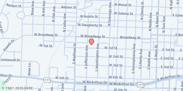 Map showing Boys & Girls Club of SWMO - Webb City at 807 West 1st Street, Webb City, MO