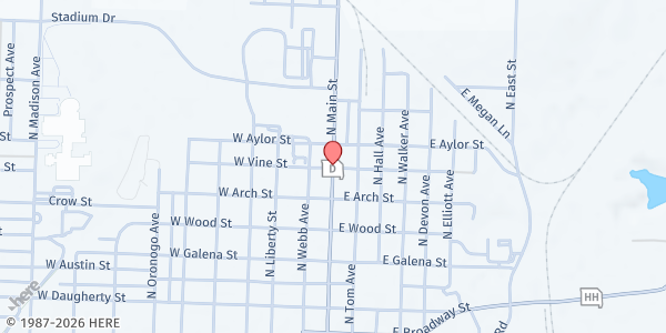 Map showing Boys & Girls Club of SWMO - Webster Primary at 704 North Main Street, Webb City, MO