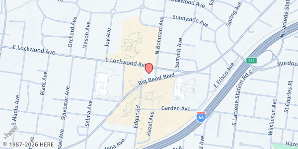 Map showing Emmanuel Episcopal Church at 9 S Bompart Ave, Webster Groves, MO