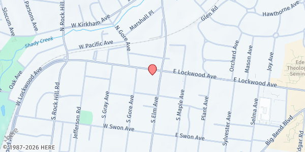 Map showing First Congregational Church of Webster Groves UCC at 10 W Lockwood Ave, Webster Groves, MO