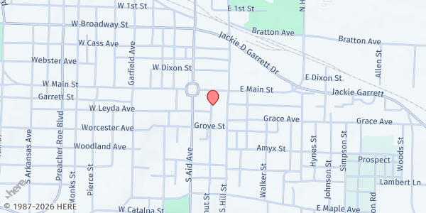 Map showing First Baptist Church Food Pantry - Food Distribution Center at 120 Walnut St, West Plains, MO