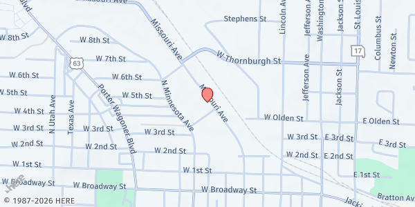 Map showing Samaritan Outreach Center at 715 Missouri Ave, West Plains, MO