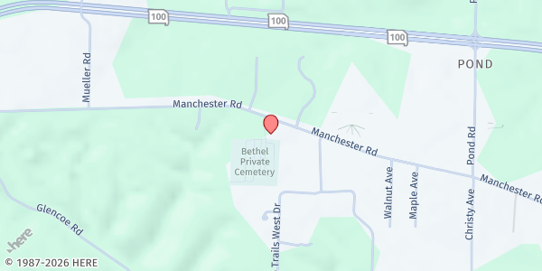 Map showing Bethel United Methodist Church at 17500 Manchester Rd, Wildwood, MO