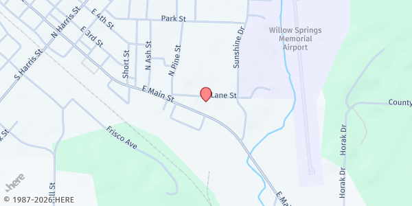 Map showing MUNCH Food Pantry at 811 E. Main St., Willow Springs, MO