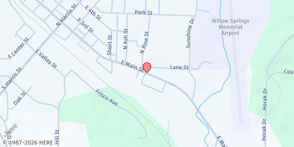Map showing MUNCH - Willow Springs at 811 East Main Street, Willow Springs, MO