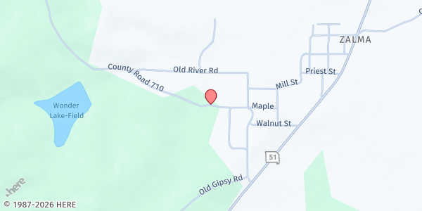 Map showing ZALMA GENERAL BAPTIST FOOD PANTRY at 9369 Maple Street, Zalma, MO