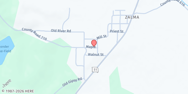 Map showing Zalma General Baptist Food Pantry at 9369 Maple St., Zalma, MO