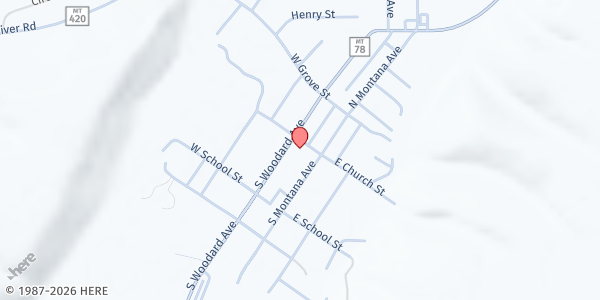 Map showing ABSAROKEE AREA FOOD BANK at 101 S Woodard Ave, Absarokee, MT