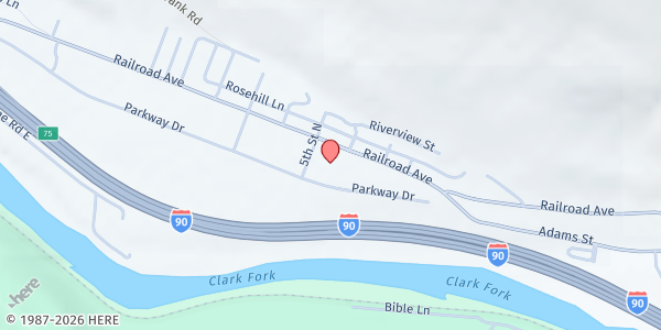 Map showing Alberton Community Food Pantry at Frenchtown Fire Station #8 at 502 5th St., Frenchtown Fire Station #8, Alberton, MT