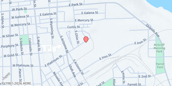 Map showing Butte Rescue Mission at 610 East Platinum St, Butte, MT