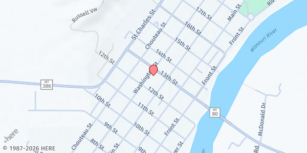 Map showing Chouteau County Food Bank at 1020 13th St, Fort Benton, MT