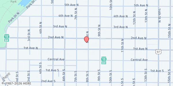 Map showing HELPING HANDS GREAT FALLS at 112 8th St N, Great Falls, MT