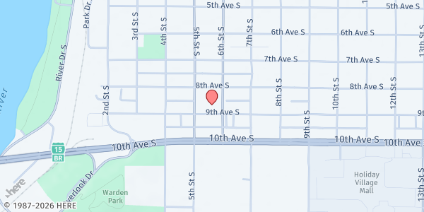 Map showing Salvation Army Family Services - Great Falls at 527 Ninth Ave. S., Great Falls, MT