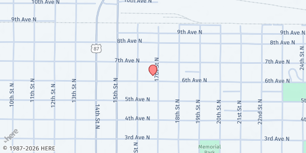 Map showing Vineyard Mercy Ministry at 1617 6th Ave N, Great Falls, MT