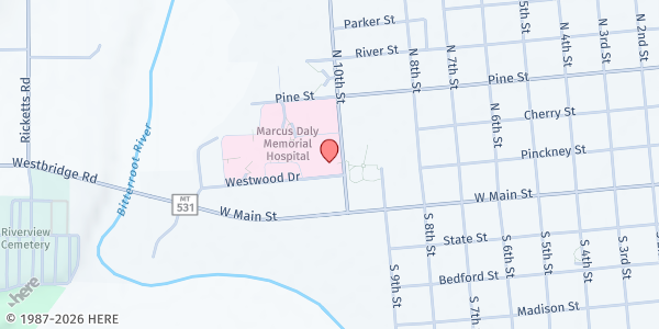 Map showing WMMHC- New Beginnings Adult Day Treatment at 209 North 10th Street, Hamilton, MT