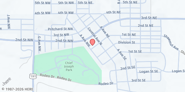 Map showing Harlowton Ministerial Association Food Bank at 28 3rd St. NW, Harlowton, MT