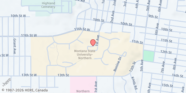 Map showing MSUN Food Pantry at 1 SUB Dr., Havre, MT