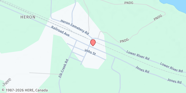 Map showing Heron Senior Citizens at 27 Railroad Ave., Heron, MT