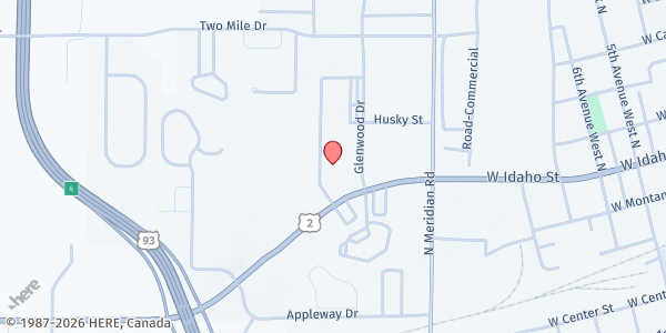 Map showing Flathead Food Bank Main Location at 1203 U.S. Hwy 2 W Suite 2, Kalispell, MT