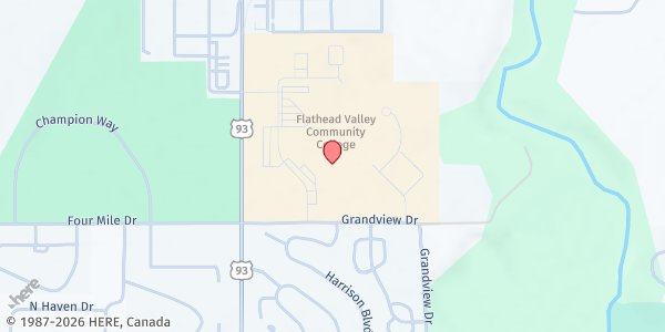 Map showing Flathead Valley Community College Student Food Pantry at 777 Grandview Drive, Kalispell, MT