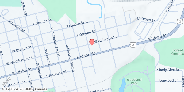 Map showing Kalispell School District Heart Markets - Flathead School at 514 East Washington Street, Kalispell, MT