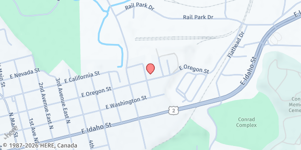 Map showing Youth Homes- Flathead Youth Home at 825 East Oregon St, Kalispell, MT