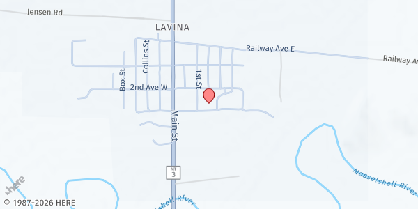 Map showing Lavina Public Schools at 214 1st St. East, Lavina, MT