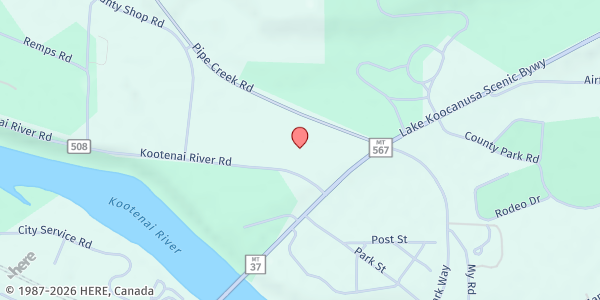 Map showing Libby Christian Church Food Pantry at 100 Kootenai River Rd., Libby, MT