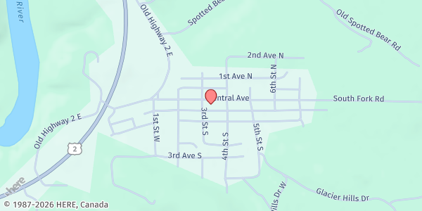 Map showing Martin City Mobile Pantry at 322 Central Ave., Martin City, MT