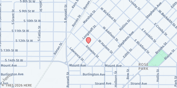 Map showing Love Missoula Food Pantry at 1001 Cleveland St, Missoula, MT