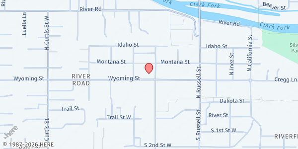 Map showing Missoula Food Bank & Community Center at 1720 Wyoming St, Missoula, MT