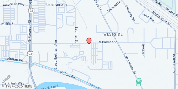 Map showing Office of Public Assistance-Missoula at 2677 Palmer Street, Suite 100, Missoula, MT