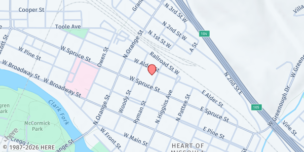 Map showing Poverello Center at 1110 W Broadway St., Missoula, MT