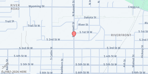 Map showing Salvation Army of Missoula at 355 South Russell St., Missoula, MT