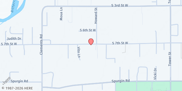 Map showing Teen Challenge Montana Outreach at 3815 S. 7th St. W., Missoula, MT