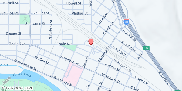 Map showing Union Gospel Mission of Missoula at 506 B Toole Ave., Missoula, MT