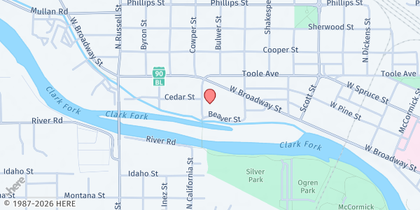 Map showing Youth Homes- Shirley Miller Attention Home at 550 North California Street, Missoula, MT