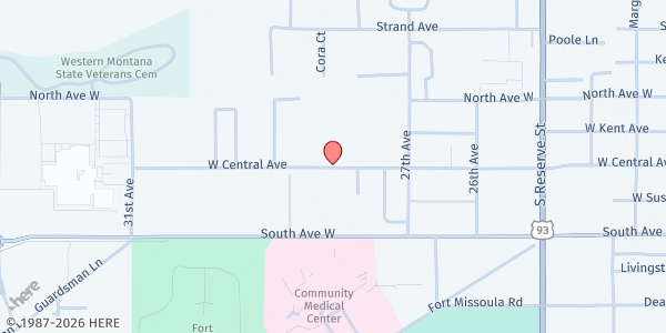Map showing Youth Homes- Tom Roy Guidance Home at 2824 Central Ave., Missoula, MT
