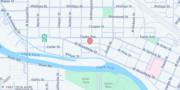 Map showing YWCA- Pathways at 1130 W. Broadway, Missoula, MT