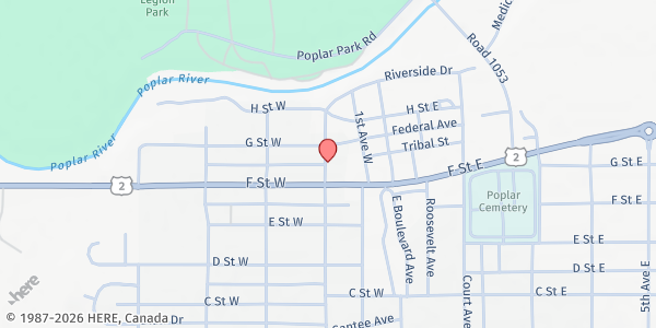 Map showing New Life Mission at 509 2nd Ave. W, Poplar, MT
